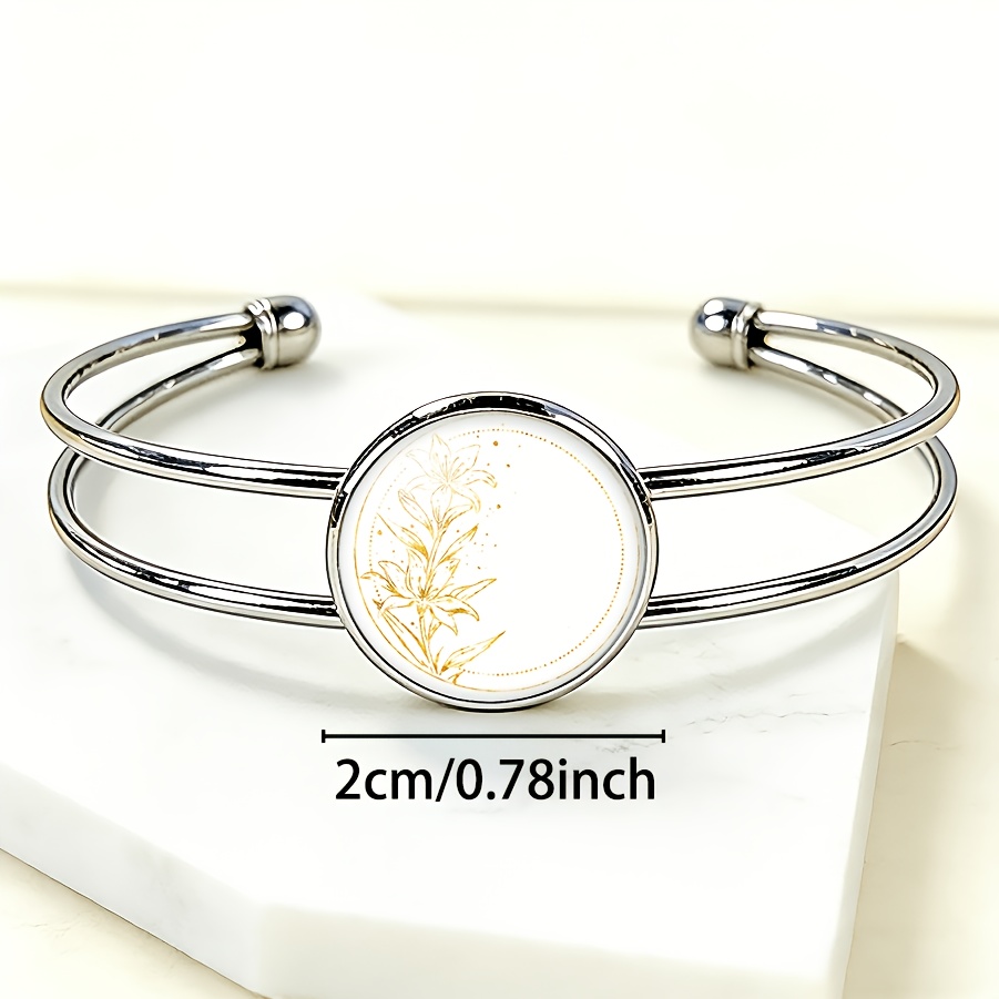 Women's Adjustable Open Bangle with Lily Flower Pattern